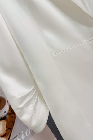 White Korean-Style Thin Blazer for Women - 2025 Summer Trendy Draping Acetate Suit, Age-Reducing Fashion
