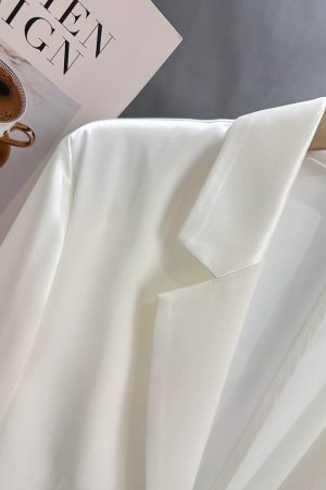 White Korean-Style Thin Blazer for Women - 2025 Summer Trendy Draping Acetate Suit, Age-Reducing Fashion