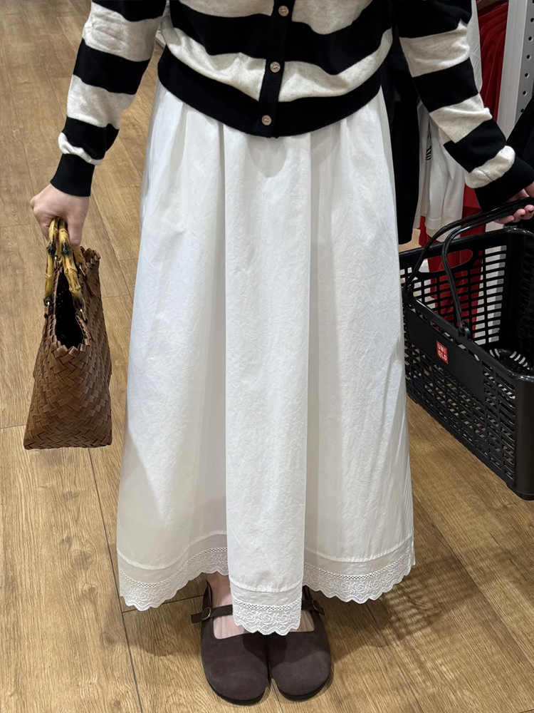 White Lace Splicing A-Line Half-Length Skirt for Women - 2025 New Style, Perfect for Petite Pear-Shaped Figures White Lace Splicing A-Line Half-Length Skirt for Women - 2025 New Style, Perfect for Petite Pear-Shaped Figures