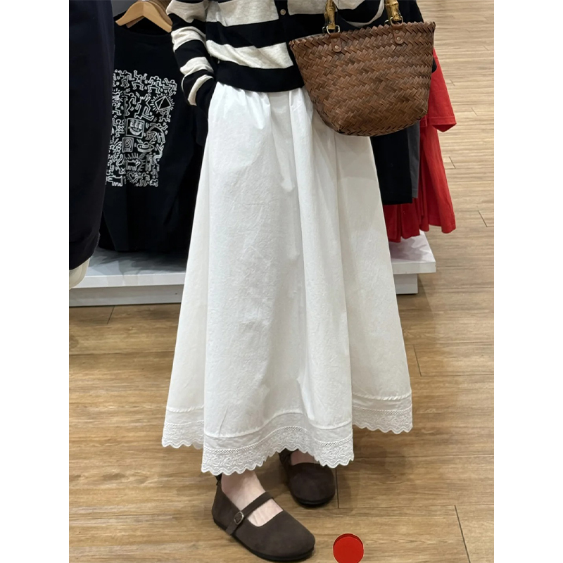 White Lace Splicing A-Line Half-Length Skirt for Women - 2025 New Style, Perfect for Petite Pear-Shaped Figures White Lace Splicing A-Line Half-Length Skirt for Women - 2025 New Style, Perfect for Petite Pear-Shaped Figures