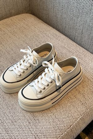 White Lace-Up Genuine Leather Sneakers for Women - Versatile Round Toe Thick Sole Casual Shoes for Spring 2025 Style