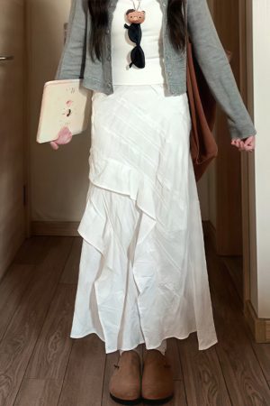 White Long Half Skirt 2025 - Korean Style Plus Size Irregular Mermaid Cake Skirt for a Slimming Look