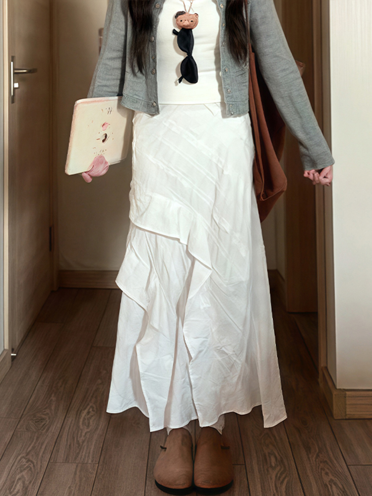 White Long Half Skirt 2025 - Korean Style Plus Size Irregular Mermaid Cake Skirt for a Slimming Look White Long Half Skirt 2025 - Korean Style Plus Size Irregular Mermaid Cake Skirt for a Slimming Look