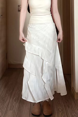 White Long Half Skirt 2025 - Korean Style Plus Size Irregular Mermaid Cake Skirt for a Slimming Look