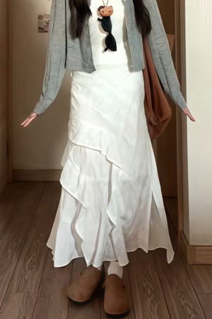 White Long Half Skirt 2025 - Korean Style Plus Size Irregular Mermaid Cake Skirt for a Slimming Look