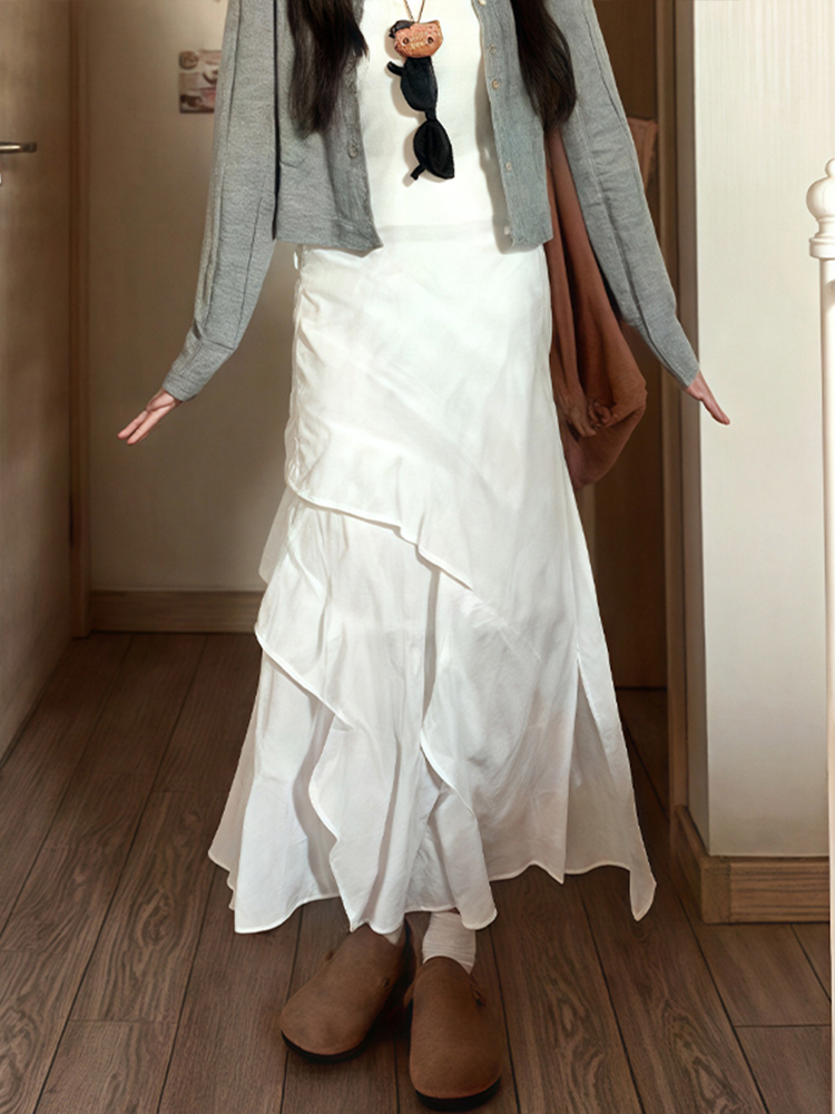White Long Half Skirt 2025 - Korean Style Plus Size Irregular Mermaid Cake Skirt for a Slimming Look White Long Half Skirt 2025 - Korean Style Plus Size Irregular Mermaid Cake Skirt for a Slimming Look
