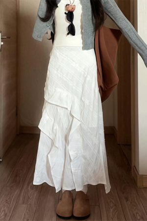 White Long Half Skirt 2025 - Korean Style Plus Size Irregular Mermaid Cake Skirt for a Slimming Look