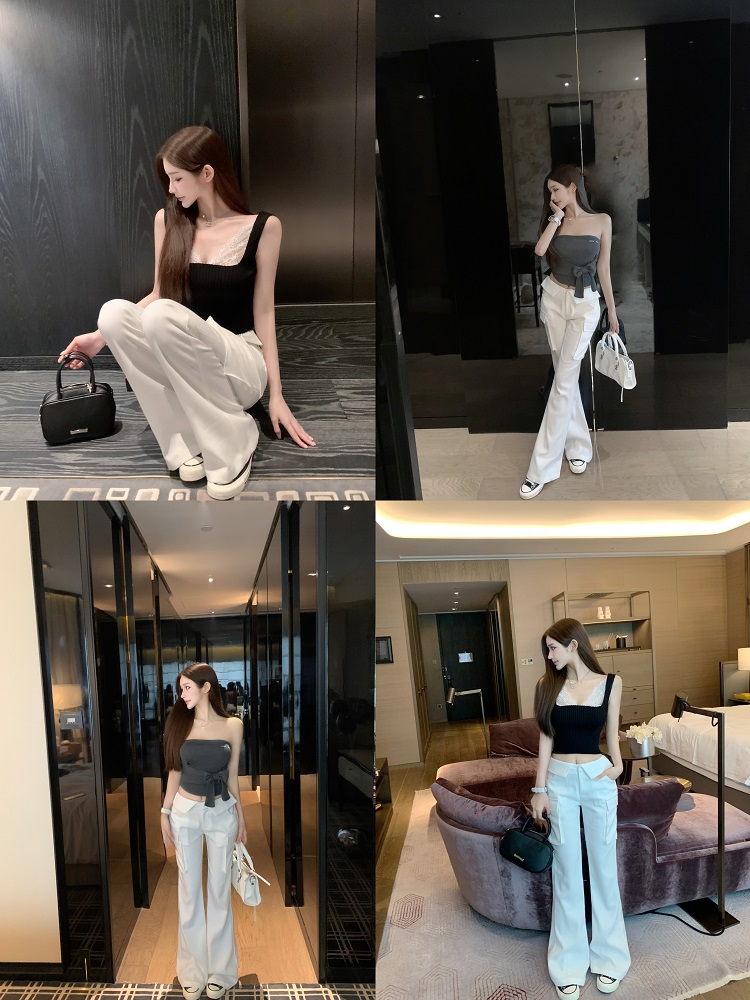 White Low Waist Slim Fit Floor-Length Flared Work Pants for Women - Chic Professional Style White Low Waist Slim Fit Floor-Length Flared Work Pants for Women - Chic Professional Style