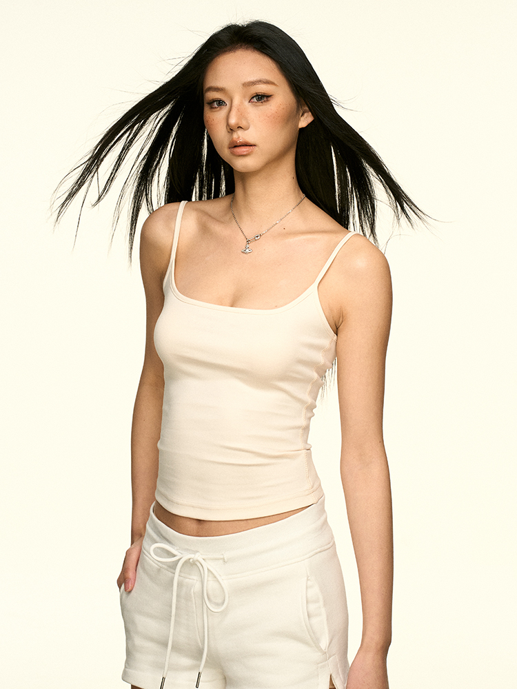 White Minimalist Basic Camisole for Women - Summer Sleeveless Layering Top, Hot Girl Fashion, Essential Underwear Style White Minimalist Basic Camisole for Women - Summer Sleeveless Layering Top, Hot Girl Fashion, Essential Underwear Style