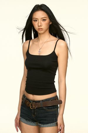 White Minimalist Basic Camisole for Women - Summer Sleeveless Layering Top, Hot Girl Fashion, Essential Underwear Style