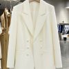 White Minimalist Pearl Button Double-Breasted Suit Jacket for Women - Exquisite Spring Autumn Blazer for Effortless Style