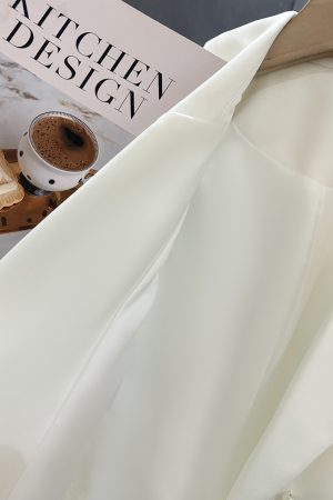 White Minimalist Pearl Button Double-Breasted Suit Jacket for Women - Exquisite Spring Autumn Blazer for Effortless Style