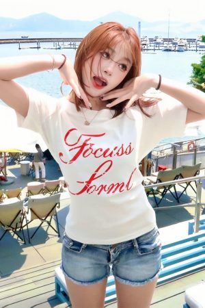 White Off-Shoulder T-Shirt for Women - Summer Letter Print, Slim Fit, Short Sleeve Cropped Top, Sexy Shoulder-Baring Style