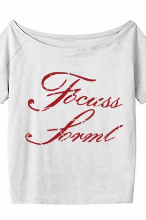 White Off-Shoulder T-Shirt for Women - Summer Letter Print, Slim Fit, Short Sleeve Cropped Top, Sexy Shoulder-Baring Style