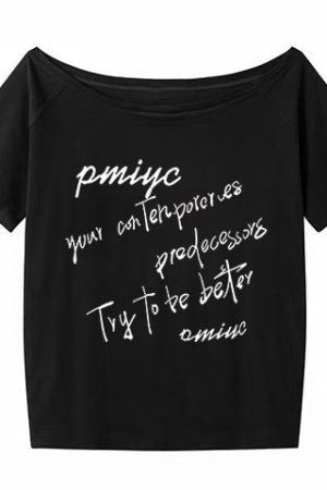 White Off-Shoulder T-Shirt for Women, Casual Summer Letter Print, Versatile Short Sleeves, College Style Hot Girl Top