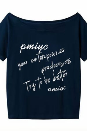 White Off-Shoulder T-Shirt for Women, Casual Summer Letter Print, Versatile Short Sleeves, College Style Hot Girl Top