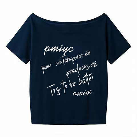 White Off-Shoulder T-Shirt for Women, Casual Summer Letter Print, Versatile Short Sleeves, College Style Hot Girl Top White Off-Shoulder T-Shirt for Women, Casual Summer Letter Print, Versatile Short Sleeves, College Style Hot Girl Top