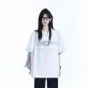 White Oversized Short Sleeve T-Shirt with American Retro Badge Print for Women, Casual Loose Fit, Y2K Style