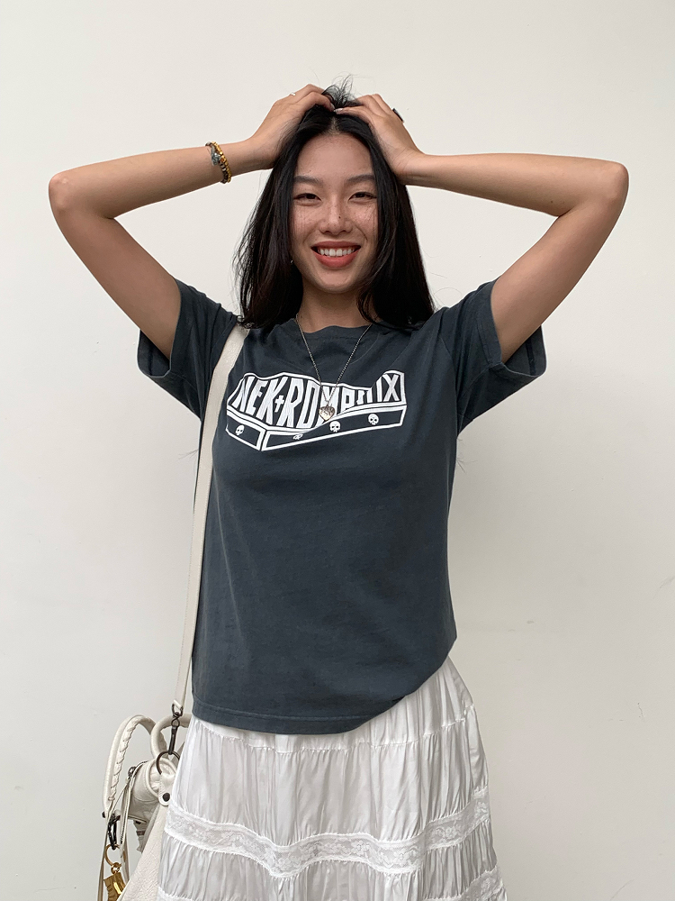 White Pearl Lace Silk Skirt & Vintage Ink Leak Printed Gray T-shirt Set - Hot Girl Aesthetic, Y2K Style, Dual Cultivation Look White Pearl Lace Silk Skirt & Vintage Ink Leak Printed Gray T-shirt Set - Hot Girl Aesthetic, Y2K Style, Dual Cultivation Look