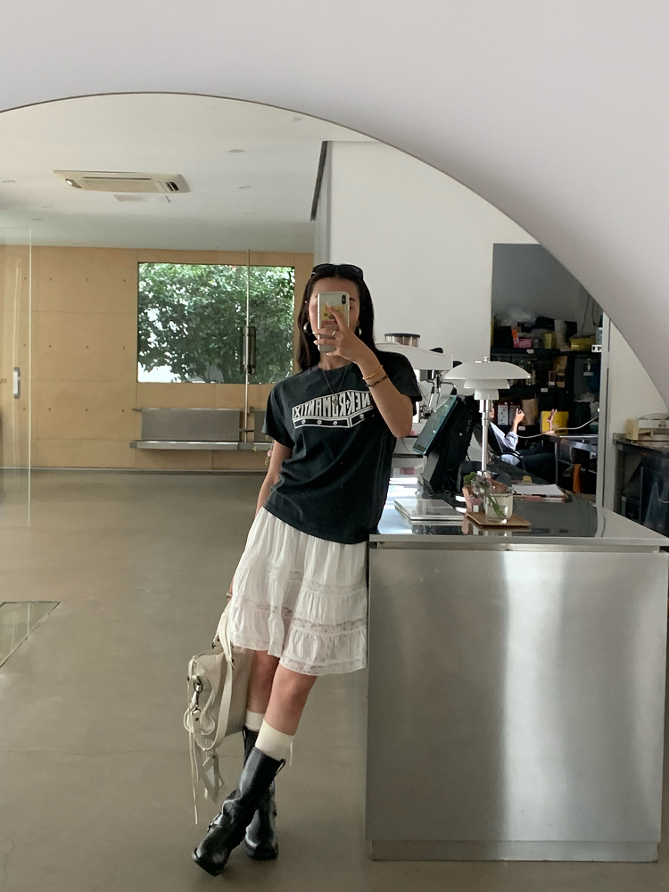 White Pearl Lace Silk Skirt & Vintage Ink Leak Printed Gray T-shirt Set - Hot Girl Aesthetic, Y2K Style, Dual Cultivation Look White Pearl Lace Silk Skirt & Vintage Ink Leak Printed Gray T-shirt Set - Hot Girl Aesthetic, Y2K Style, Dual Cultivation Look