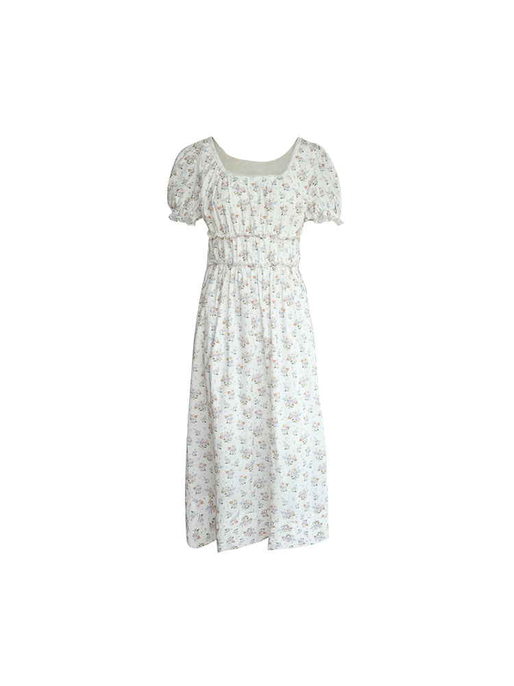 White Peony Lily Floral Dress - Women's Summer Loose Waist-Defined Long Dress in White - Vintage 90s Inspired Korean Style White Peony Lily Floral Dress - Women's Summer Loose Waist-Defined Long Dress in White - Vintage 90s Inspired Korean Style