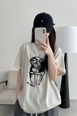 White Printed Short-Sleeve T-Shirt for Women - Loose Round Neck, Spring/Summer Cotton Top with Sun Grapefruit Design, Casual Style