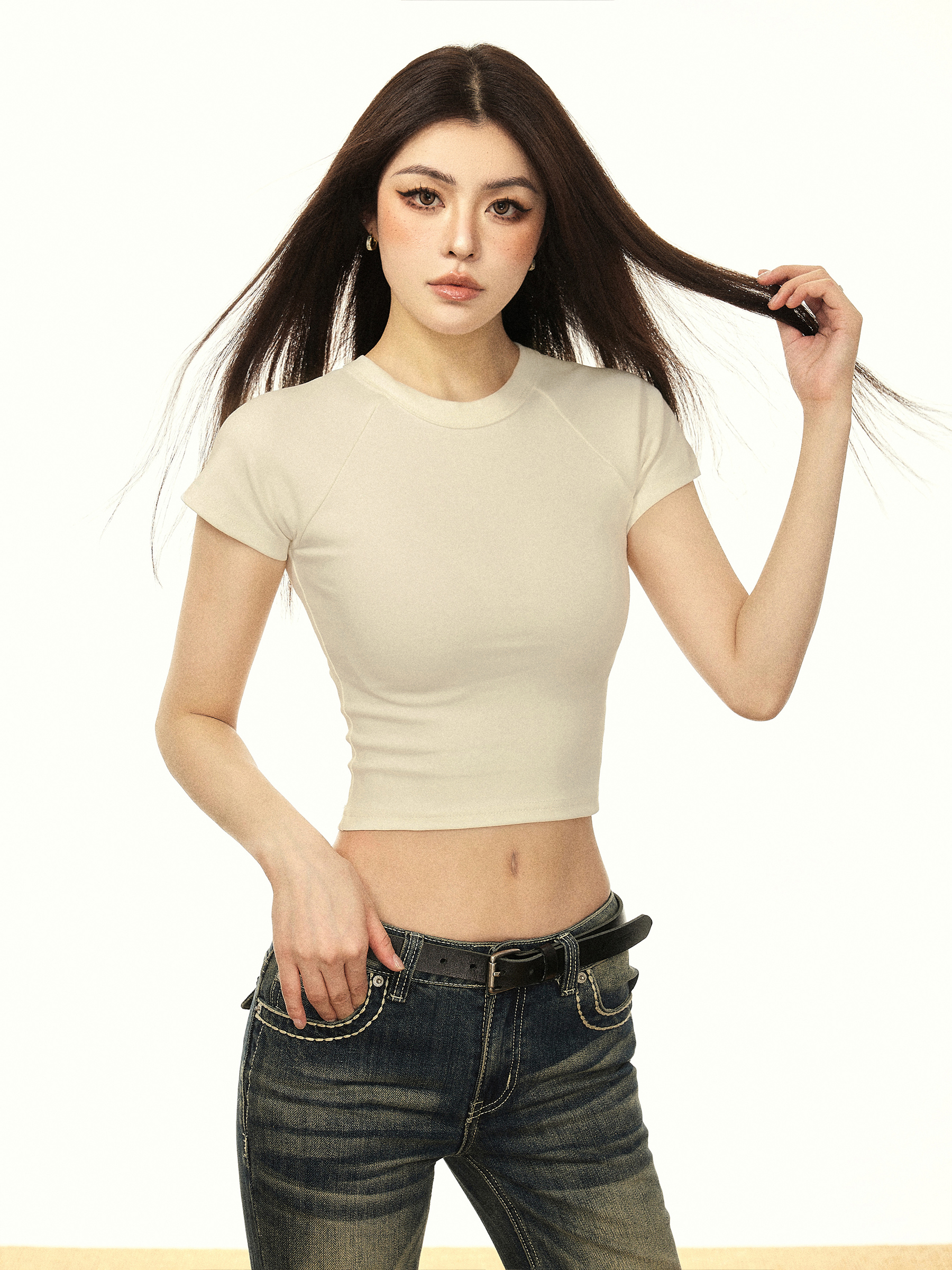 White Pure Cotton Short Sleeve T-Shirt for Women - Summer 2025 Slim Fit American Style Top White Pure Cotton Short Sleeve T-Shirt for Women - Summer 2025 Slim Fit American Style Top