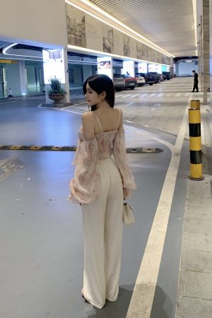 White Satin Wide-Leg Pants for Women with Rhinestone Detail, Loose Fit, Flattering Draping, Versatile Y2K Style Long Trousers