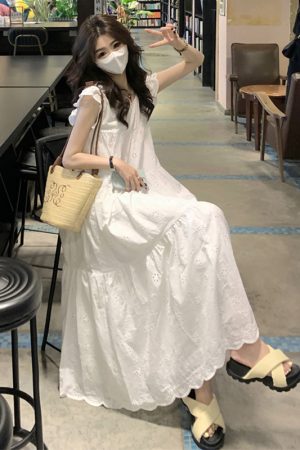 White Short Sleeve Plus Size A-Line Dress for Women, Summer Flattering Loose Fit, Elegant and Comfortable, Perfect for Chubby Figures