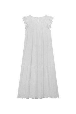 White Short Sleeve Plus Size A-Line Dress for Women, Summer Flattering Loose Fit, Elegant and Comfortable, Perfect for Chubby Figures