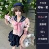 White Short-Sleeve Sailor Suit JK Uniform Set with Waist-Cinching Design - Cute Pudding Bear Style for Y2K Fashion