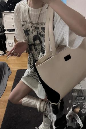 White Short Sleeve T-Shirt for Women - Summer Punk Print, Loose Off-Shoulder Top, Y2K Fashion, Subculture Style