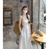 White Sleeveless French-Style Dress for Women, Summer Square Neck, Waist-Cinching, Slimming Long Dress - Elegant 90s Fashion
