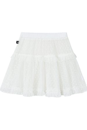 White Snow Lace Mesh Polka Dot Ruffled Elastic Waist Layered Sheer Half Skirt - Cute Y2K Style Party Skirt for Trendy Outfits