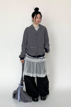 White Snow Lace Mesh Polka Dot Ruffled Elastic Waist Layered Sheer Half Skirt - Cute Y2K Style Party Skirt for Trendy Outfits