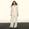 White Sun-Protective Linen Long Sleeve Shirt and Relaxed Ramie Pants Set for Women - Chic Summer Outfit