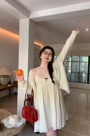 White Thin Knit Cardigan for Women - Soft, Sun-Protective Layering Item, Slightly Chubby, Misty Girl Style