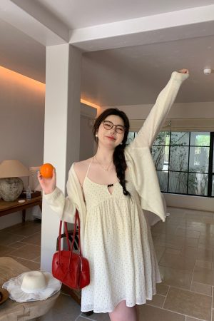 White Thin Knit Cardigan for Women - Soft, Sun-Protective Layering Item, Slightly Chubby, Misty Girl Style