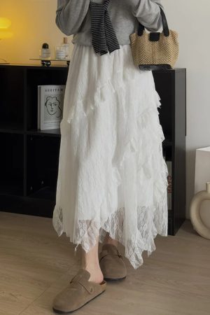 White Tulle Half-Length Skirt for Women, Plus-Size Irregular Design, Mid-Length Lace Skirt to Flatter Hips, 2025 Style