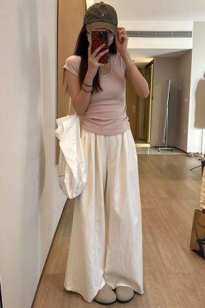 White Wide-Leg Casual Pants for Women - Summer 2025 Thin Loose BF Style Plus Size Draped Trousers