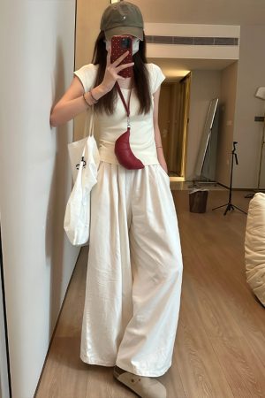 White Wide-Leg Casual Pants for Women - Summer 2025 Thin Loose BF Style Plus Size Draped Trousers
