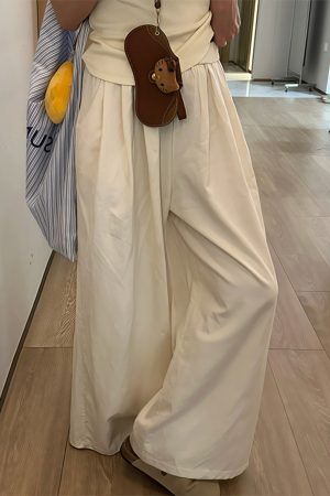 White Wide-Leg Casual Pants for Women - Summer 2025 Thin Loose BF Style Plus Size Draped Trousers