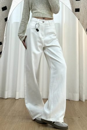 White Wide-Leg Jeans for Plus Size Women - 2025 New Style, Slimming Loose Straight-Leg Pants for Petite and Curvy Fit