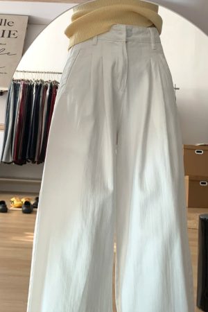 White Wide-Leg Pants for Women - 2025 New Style Loose High-Waisted Plus Size Slimming BF Fashion