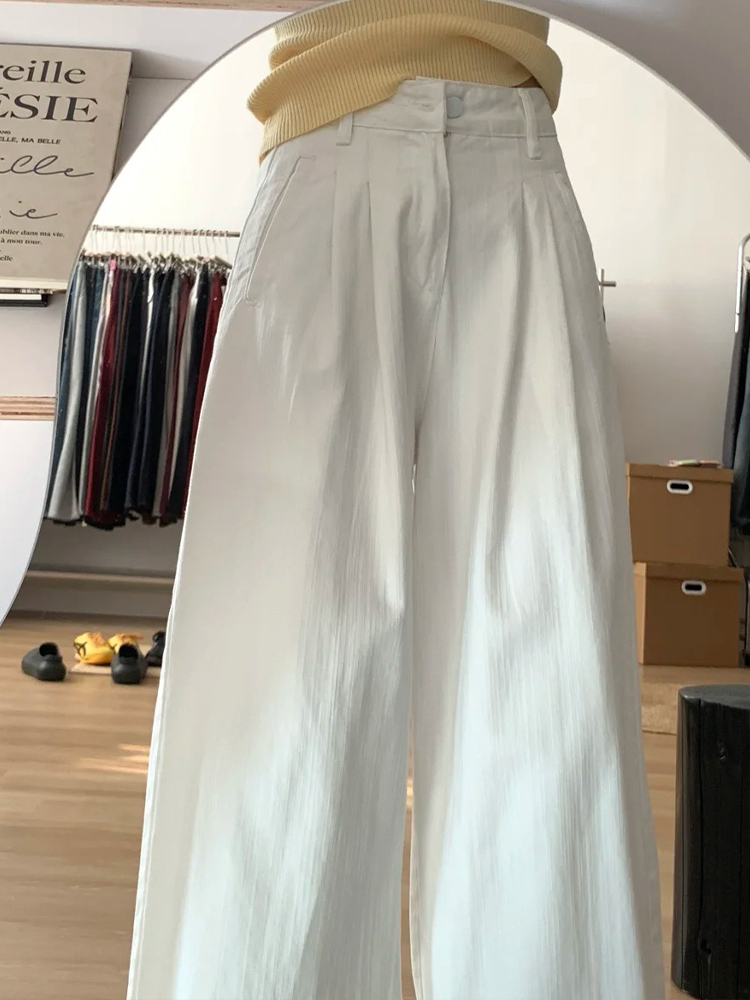 White Wide-Leg Pants for Women - 2025 New Style Loose High-Waisted Plus Size Slimming BF Fashion White Wide-Leg Pants for Women - 2025 New Style Loose High-Waisted Plus Size Slimming BF Fashion