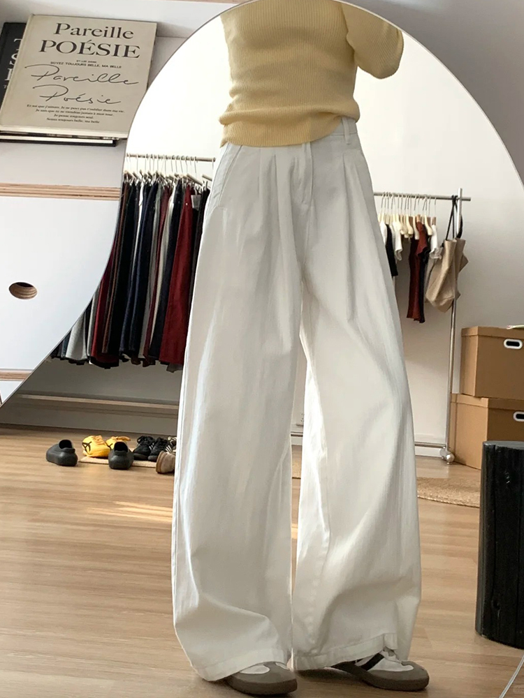 White Wide-Leg Pants for Women - 2025 New Style Loose High-Waisted Plus Size Slimming BF Fashion White Wide-Leg Pants for Women - 2025 New Style Loose High-Waisted Plus Size Slimming BF Fashion