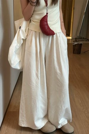 White Wide-Leg Pants for Women - Loose Fit Casual Summer Trousers - Relaxed Korean Style 2025 Fashion