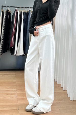 White Wide-Leg Pants for Women - Summer 2025 Thin Straight-Leg Jeans, Plus Size for Curvy Figures, Flattering Fit for Petites