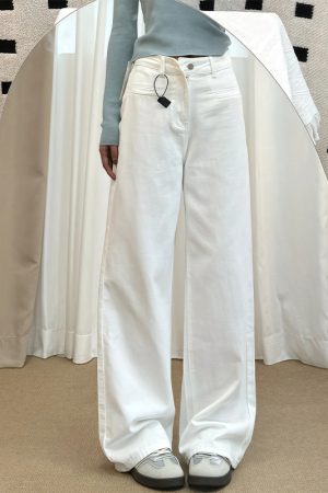 White Wide-Leg Pants for Women - Summer 2025 Thin Straight-Leg Jeans, Plus Size for Curvy Figures, Flattering Fit for Petites