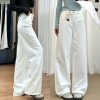White Wide-Leg Pants for Women - Summer 2025 Thin Straight-Leg Jeans, Plus Size for Curvy Figures, Flattering Fit for Petites